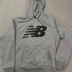 New Balance Men's Grey Hoodie with Black Logo Zip-Up Style